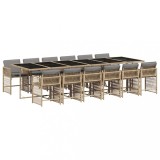 Set mobilier gradina cu perne, 13 piese, bej combinat poliratan