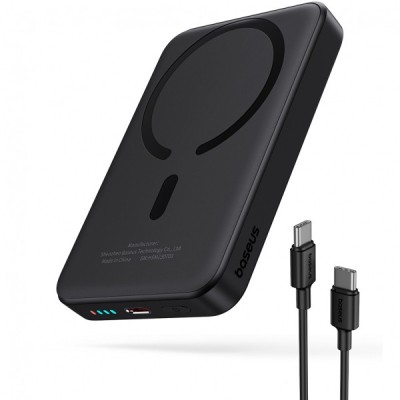 Baterie Externa Wireless Baseus Magnetic Mini, 10000mAh, 20W, PD + FQI, 1 x QI - 1 x USB-C, Neagra P10059001113-00 foto