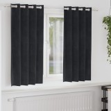Draperii opace cu ocheți, 2 buc., negru, catifea