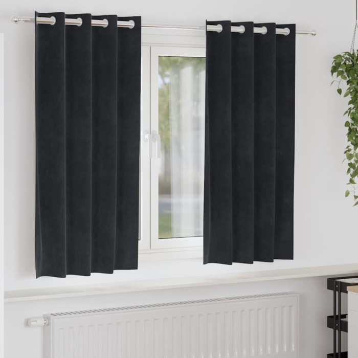 vidaXL Perdele cu perdele 2 pcs Negru 140 x 175 cm Catifea 4107164