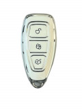Husa Cheie Auto Ford Kuga, Alba cu contur Silver, Smartkey, Tpu AutoProtect KeyCars, Oem