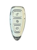 Husa Cheie Auto Ford Kuga, Alba cu contur Silver, Smartkey, Tpu