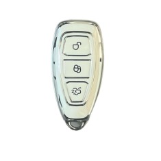 Husa Cheie Auto Ford Kuga, Alba cu contur Silver, Smartkey, Tpu