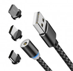 Cablu de Incarcare si Date Magnetic 3 in 1, Type C, Micro USB, Lighting, X-CABLE, 1 metru, Negru foto