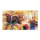 Tablou abstract din 3 piese GIGANT, Cosmic, 160x90cm ulei pe panza, gata de expus pe perete
