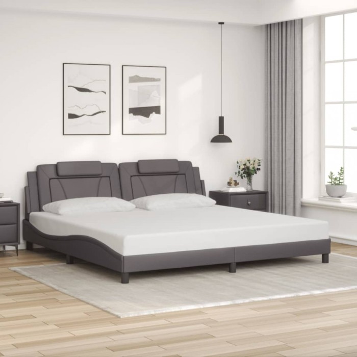vidaXL Cadru de pat cu tăblie, gri, 200x200 cm, piele ecologică 3208120