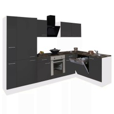 Mobilă de bucătărie de colț Yorki 310, corp alb, față antracit satinat cu element cuptor inferior, dulap cu raft