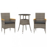 Cumpara ieftin Set mobilier de gradina cu perne 3 piese gri poliratan &amp; sticla