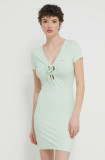 Tommy Jeans rochie culoarea verde, mini, mulată, DW0DW17953