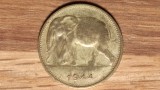 R08 Congo Belgian - moneda de colectie - 1 franc 1944 - elefant - stare f buna, Africa