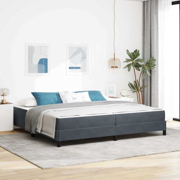 vidaXL Pat boxspring cu saltea Gri &icirc;nchis 200 x 200 cm Catifea 3398714