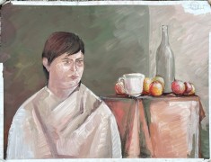 Tablou / lucrare ENESCU Ioana, cca 70 x 50, acrilic pe carton subtire, stampila Universitatea de Arta Bucuresti pictor roman arta