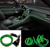 Fir neon auto electroluminiscent el wire 2m cu lumina verde cu droser si mufa bricheta