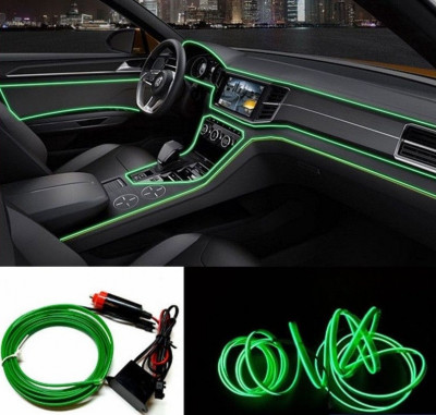 Fir Neon Auto Electroluminiscent El Wire 2M Cu Lumina Verde Cu Droser Si Mufa Bricheta 263963 foto