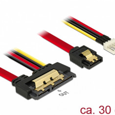 Cablu de date + alimentare SATA 22 pini 6 Gb/s cu clips la Floppy 4 pini tata + SATA 7 pini 30cm, Delock 85232