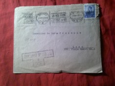 Plic circulat Bucuresti 1942 cu reclama stampilata Un nou front , Ajutorul de iarna , cu Cenzura Bucuresti catre Consilier de Curte Procopiu ,Timbru