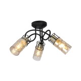 Plafoniera Klausen Ideal 3 Industrial Modernă 3xE14 Sticlă Fumurie Metal Negru Alamă Diametru 39cm &Icirc;nălțime 20cm Corp Iluminat Interior Living Hol