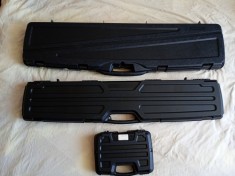 +3 Cutii Protectie pistol, pusca cu luneta si pusca de vanatoare (shotgun) + alte accesorii
