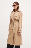 Bardot trenci HALLE femei, culoarea bej, de tranzitie, cu doua randuri de nasturi, 59399JB