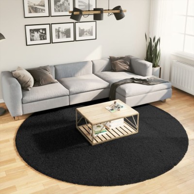 vidaXL Covor pufos &amp;quot;PAMPLONA&amp;quot; cu fire &amp;icirc;nalte, negru modern, &amp;Oslash; 240 cm foto