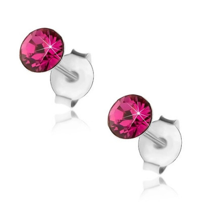 Cercei din argint 925, cristal Swarovski rotund fuchsia, 4 mm foto