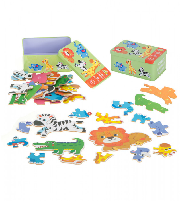 Set 6 puzzle-uri cu animale din Safari, in cutie metalica, 25 piese