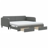 Cumpara ieftin Pat de zi cu extensie si sertare, gri inchis, 100x200 cm textil