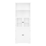 Dulap &icirc;nalt pentru baie cu spațiu de depozitare, ușă de dulap din sticlă, rafturi ajustabile, 57,4x28,4x162,5 cm, Alb