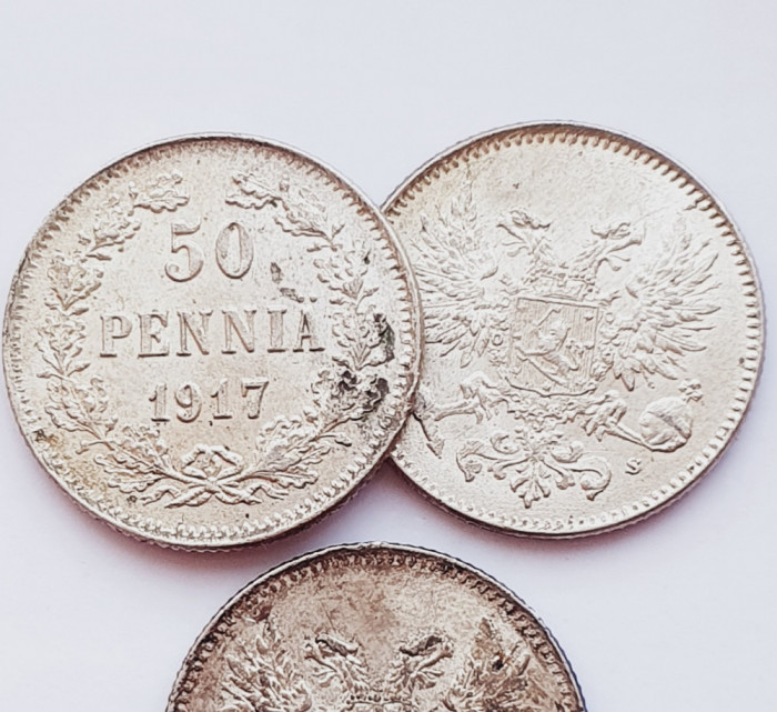 294 Finlanda 50 pennia 1917 Nikolai II Civil War, without crown km 20 UNC argint