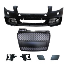 Set bara fata AUDI A4 (B7), 11.2004-03.2008, cu gauri spalator; grunduit, de vopsit; type RS4; cu grile; cu gauri lampa ceata; TUNING,