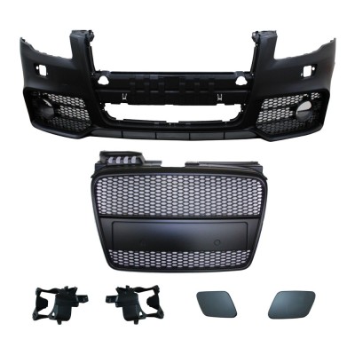 Set bara fata AUDI A4 (B7), 11.2004-03.2008, cu gauri spalator; grunduit, de vopsit; type RS4; cu grile; cu gauri lampa ceata; TUNING, foto