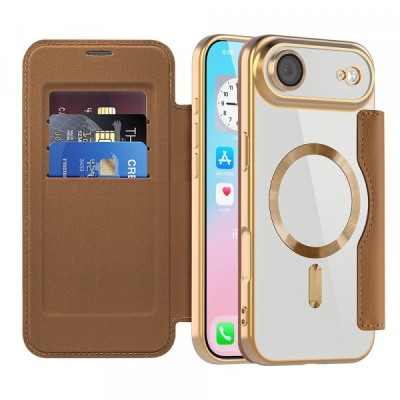 Husa MagSafe pentru Apple iPhone 17 Air, Techsuit, SmartMag Book, Maro foto