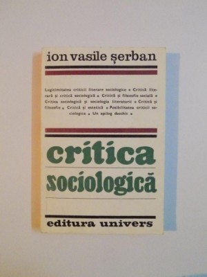 CRITICA SOCIOLOGICA de ION VASILE SERBAN 1983 foto