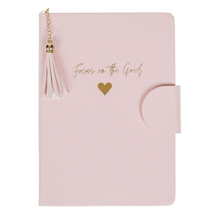 Carnet Notițe A5, &Ccedil;&times;Focus on the Good&Ccedil;Ł, Roz, 80 File, Copertă Dură, &Icirc;nchidere Magnetică, Lănțișor Ciucure Aurie