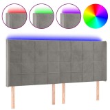Cumpara ieftin Tablie de pat cu LED, gri deschis, 203x16x118/128 cm, catifea