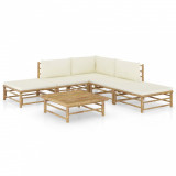 VidaXL Set mobilier de grădină cu perne, 6 piese, alb crem, bambus