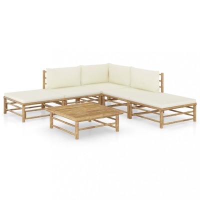 Gossi set mobilier de gradina cu perne alb crem, 6 piese, bambus foto