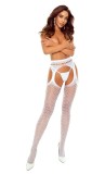 Ciorapi Sexy din Plasa Elastica, Model Portjartier, Alb, S-L