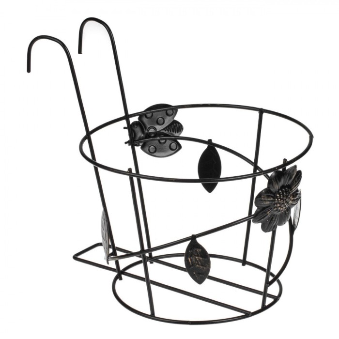 Suport Ghiveci Metalic Suspendabil, Negru Obsidian, 20.5x22.5 cm