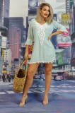 R721RR-1212 Rochie de plaja cu maneci trei sferturi