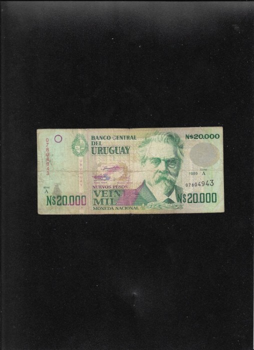 Rar! Uruguay 20000 20.000 nuevos pesos 1989 seria07804943