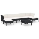 Cumpara ieftin Set mobilier de gradina cu perne, 8 piese, negru, poliratan