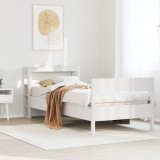 vidaXL Cadru de pat fără saltea, alb, 90x200 cm, lemn masiv pin