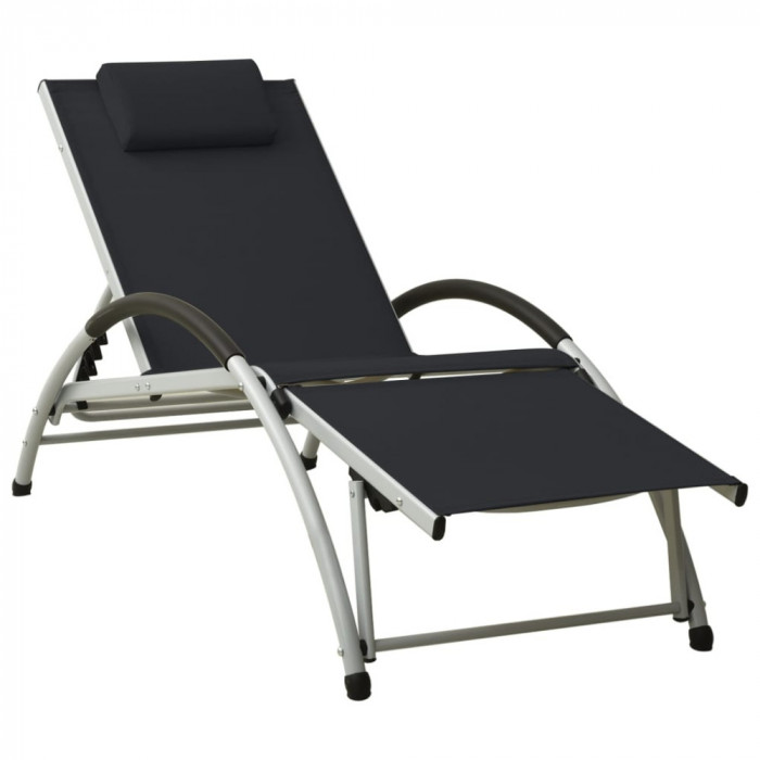 vidaXL Șezlong de plajă cu pernă, negru, textilenă 310529