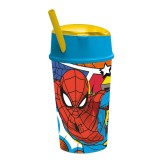 Pahar cu pai si compartiment superior, Stor, Spiderman, 400 ml