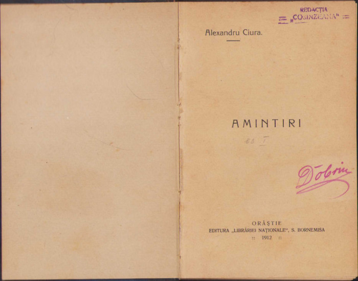 HST C403 Amintiri Schițe și nuvele 1911 Alexandru Ciura ediția I