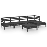 Set mobilier de gradina, 6 piese, negru,lemn masiv de pin