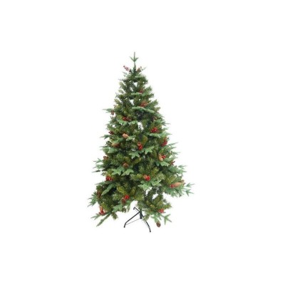 Brad Artificial e-Mazing, Decorat cu Conuri Pin, Merisoare si Suport Metalic, 1172 Ramuri/varfuri, Inaltime 210 cm, Diametru 137 cm foto