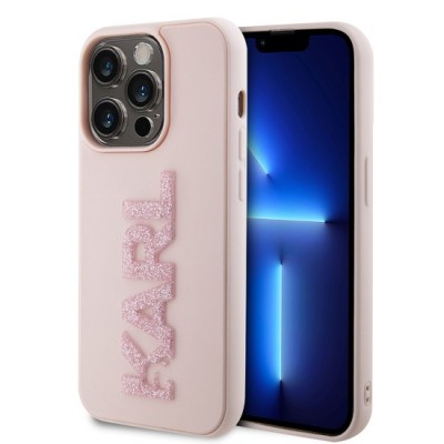 Husa pentru iPhone 15 Pro - Karl Lagerfeld 3D Design (KLHCP15L3DMBKCP) - Pink Rubber Glitter Logo foto