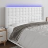 VidaXL Tăblie de pat cu LED, alb, 163x16x118/128 cm, piele ecologică 3124145